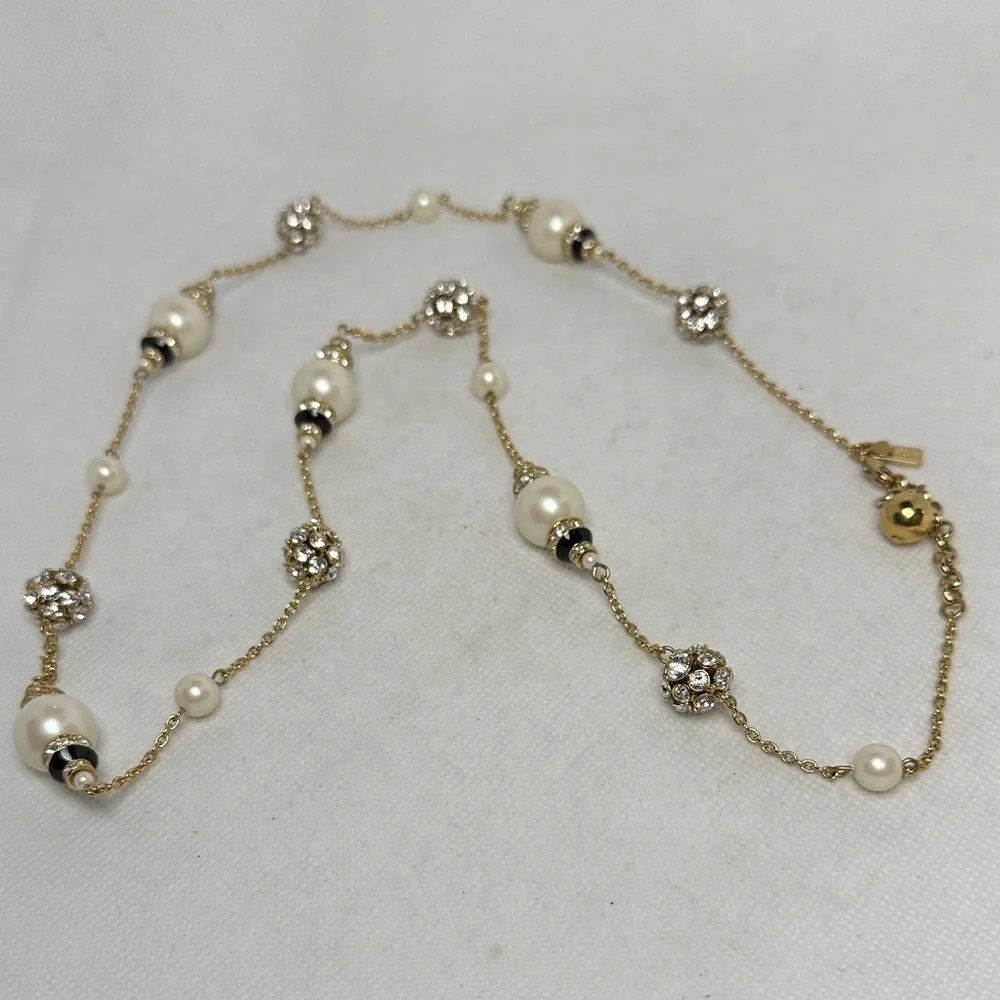 Kate Spade Gold Necklace with Pearls and Crystals - 32” Long / 2” Extender EUC